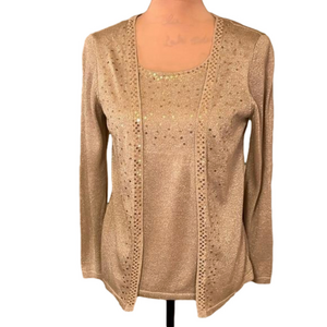 Elementz tan and gold cardigan with attached camisole size small